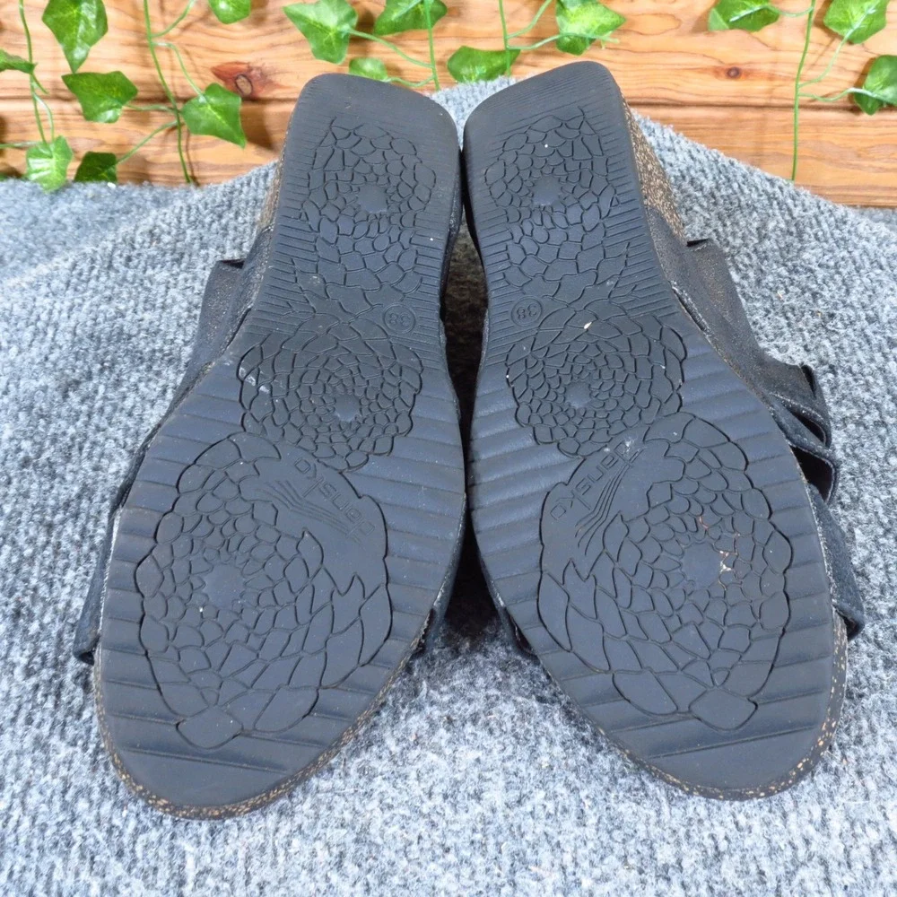 Dansko Stayce Womens Wedge Sandals Sz 38‎ US 7.5-8 Casual Black Metallic Leather